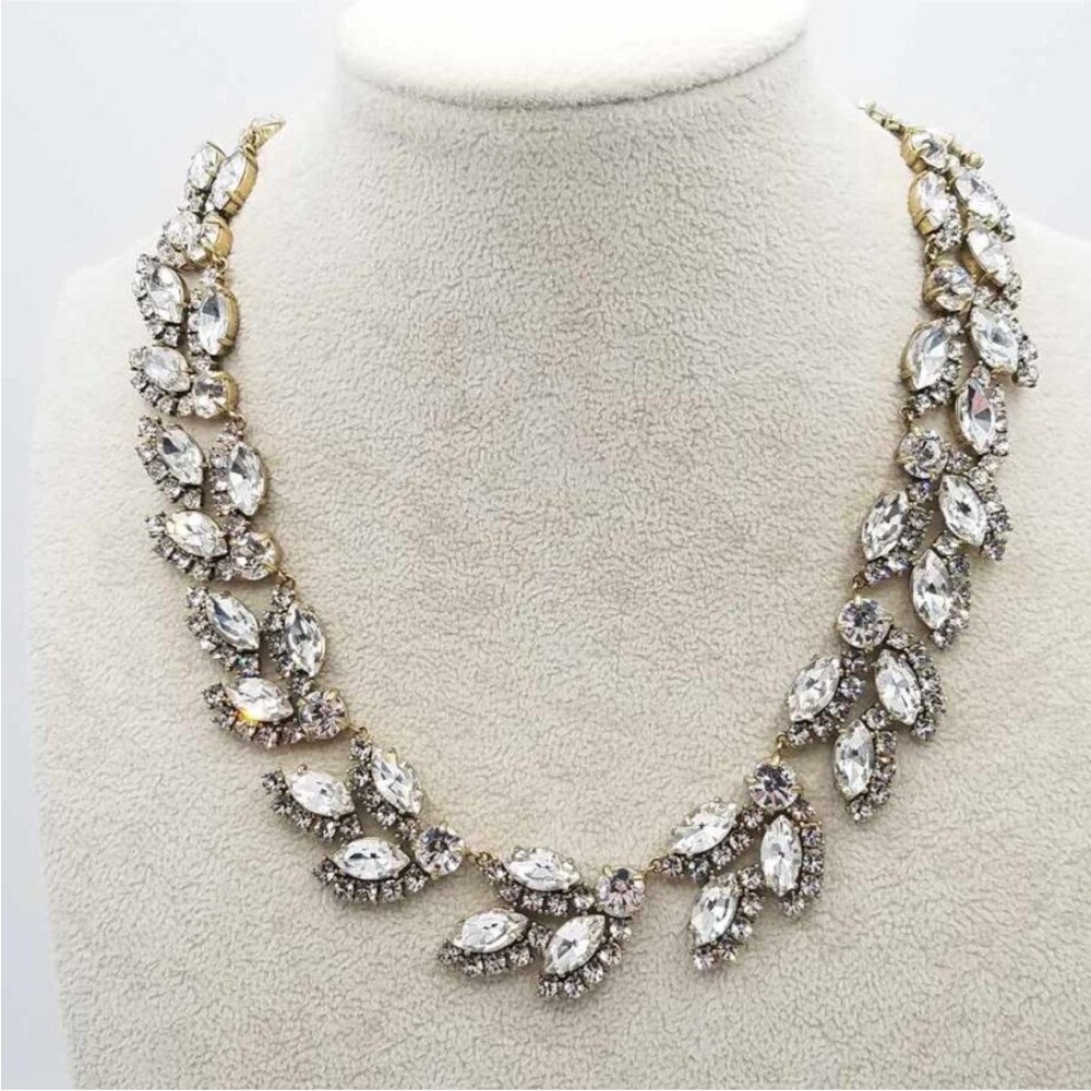 J Crew Clear Crystal Leaf Statement Necklace NWOT